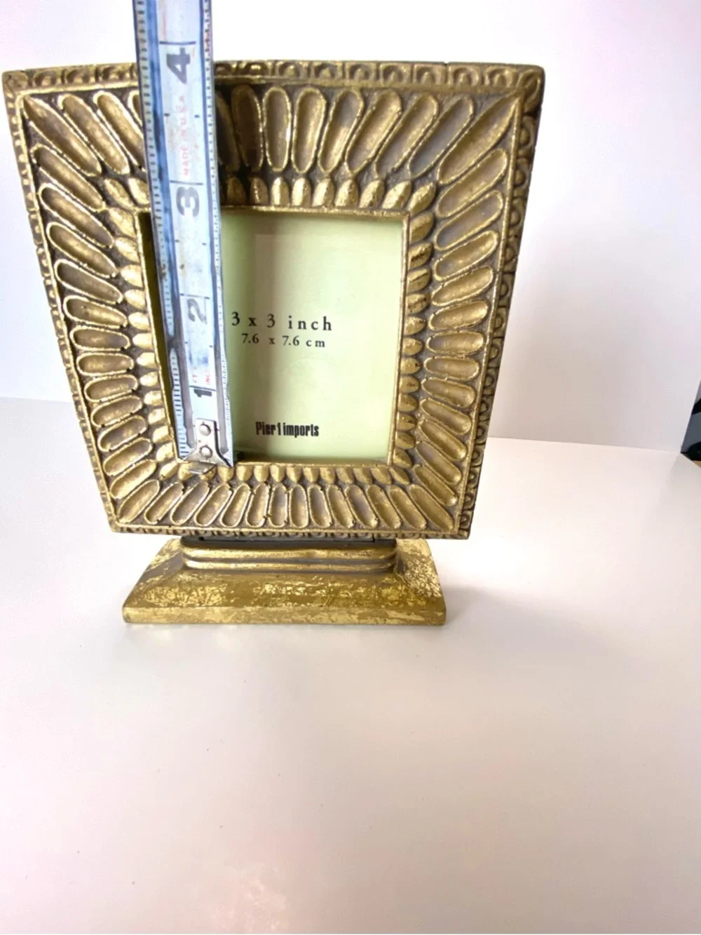 Vintage PIER 1 Metallic Gold Pedestal 3 X 3 Square Picture Frame